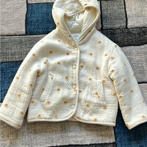 Zara Cream Quilted Jacket with Floral Accents